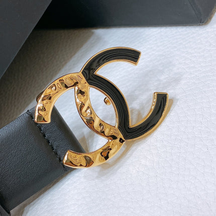 CC BELT 30MM IN BLACK SMOOTH CALFSKIN GOLD MIX BLACK METAL LOGO