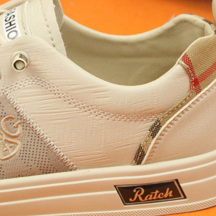 PRA TRAINER IN BEIGE CREAM CALFSKIN AND TAN EMBROIDERED FABRIC