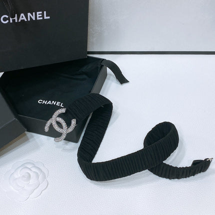 CC ELASTIC BELT 30MM IN BLACK WOOL FABRIC SILVER HARDWARE WITH RHINSTONES