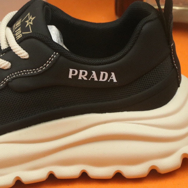 PRA SNEAKER IN BLACK CALFSKIN AND BREATHABLE MESH