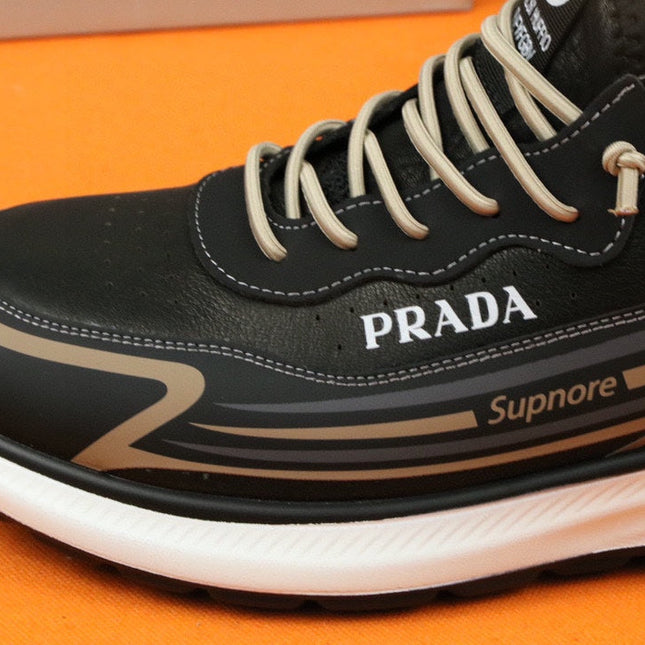 PRA SNEAKER IN BLACK MIX GOLD CALFSKIN AND BREATHABLE MESH