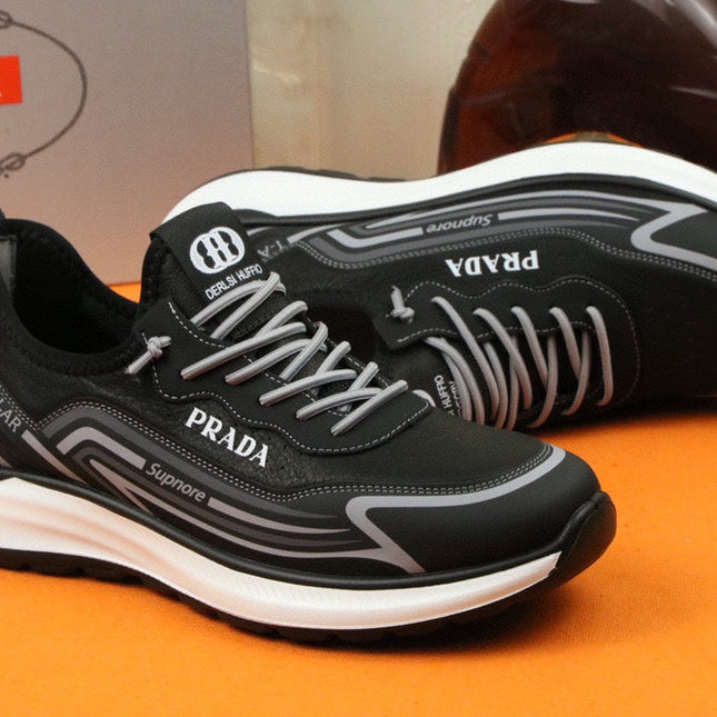 PRA SNEAKER IN BLACK MIX GREY CALFSKIN AND BREATHABLE MESH