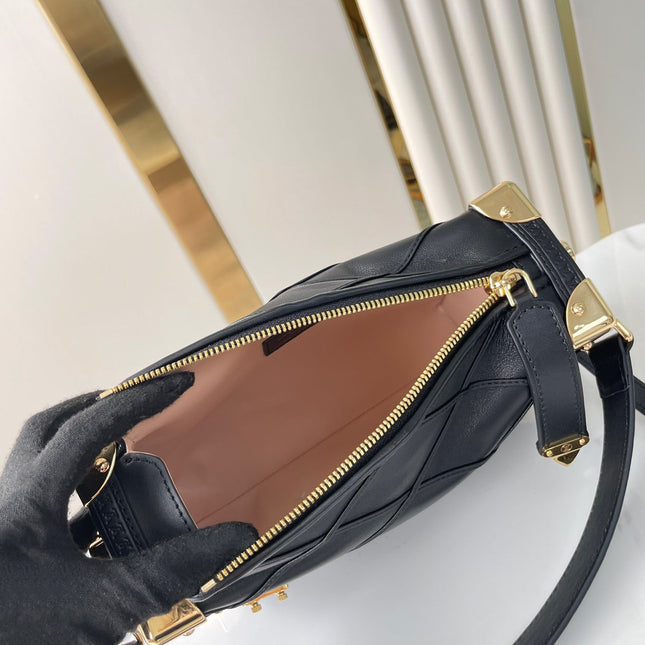 SIDE TRUNK 21 IN BLACK LAMBSKIN WITH CRISS CROSS PATTERN GOLD HARDWARE