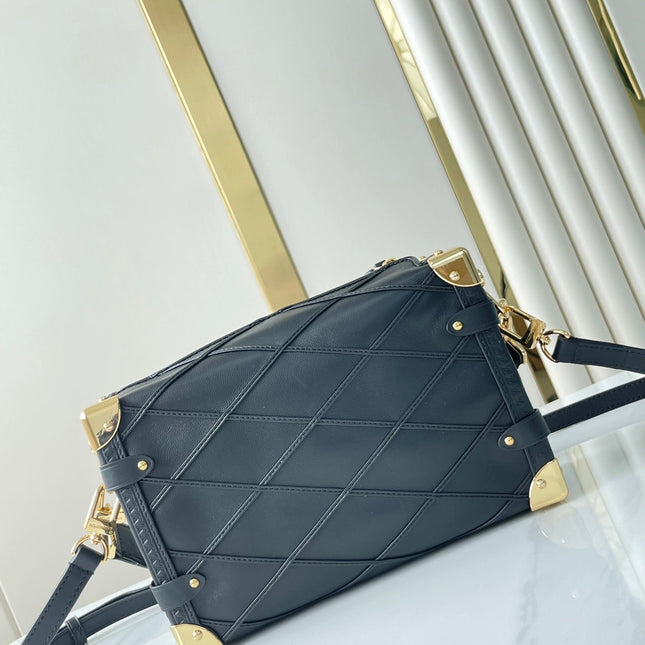 SIDE TRUNK 21 IN BLACK LAMBSKIN WITH CRISS CROSS PATTERN GOLD HARDWARE