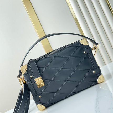 SIDE TRUNK 21 IN BLACK LAMBSKIN WITH CRISS CROSS PATTERN GOLD HARDWARE