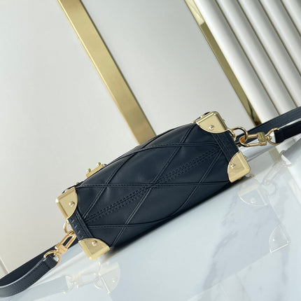 SIDE TRUNK MINI 18 IN BLACK LAMBSKIN WITH CRISS CROSS PATTERN GOLD HARDWARE