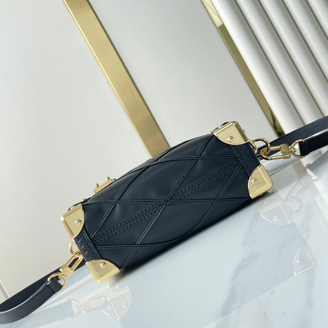 SIDE TRUNK MINI 18 IN BLACK LAMBSKIN WITH CRISS CROSS PATTERN GOLD HARDWARE