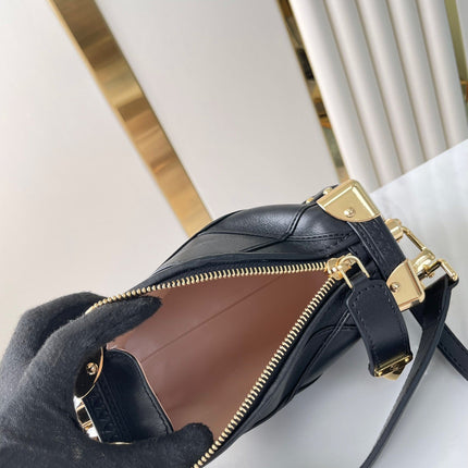 SIDE TRUNK MINI 18 IN BLACK LAMBSKIN WITH CRISS CROSS PATTERN GOLD HARDWARE