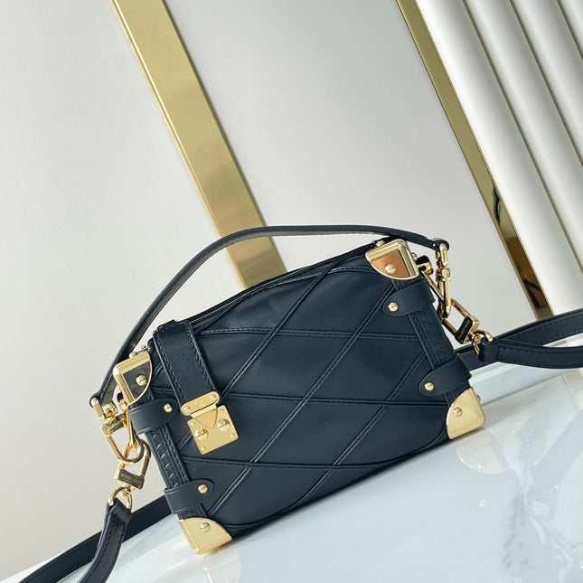 SIDE TRUNK MINI 18 IN BLACK LAMBSKIN WITH CRISS CROSS PATTERN GOLD HARDWARE