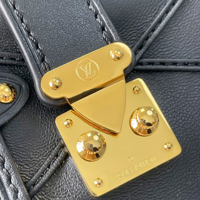 SIDE TRUNK MINI 18 IN BLACK LAMBSKIN WITH CRISS CROSS PATTERN GOLD HARDWARE