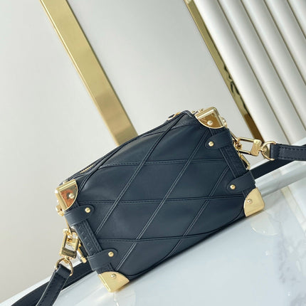 SIDE TRUNK MINI 18 IN BLACK LAMBSKIN WITH CRISS CROSS PATTERN GOLD HARDWARE