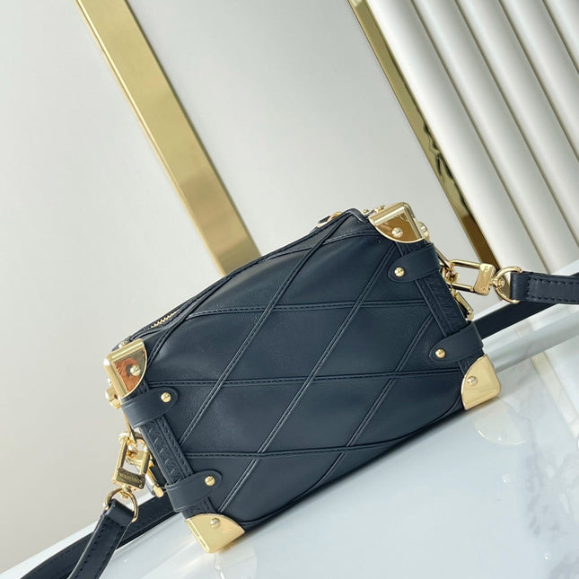 SIDE TRUNK MINI 18 IN BLACK LAMBSKIN WITH CRISS CROSS PATTERN GOLD HARDWARE