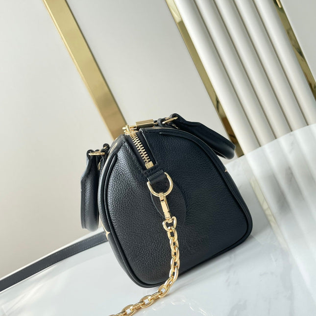 SPEEDY BANDOULIÈRE 20 IN BLACK CREAM MONOGRAM EMPREINTE LEATHER GOLD HARDWARE