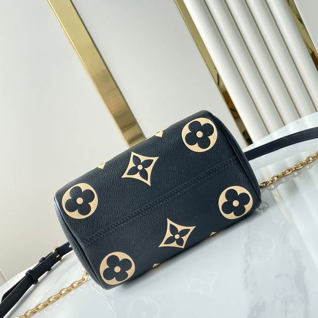 SPEEDY BANDOULIÈRE 20 IN BLACK CREAM MONOGRAM EMPREINTE LEATHER GOLD HARDWARE