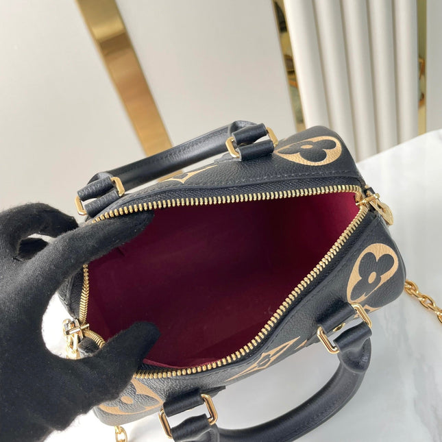 SPEEDY BANDOULIÈRE 20 IN BLACK CREAM MONOGRAM EMPREINTE LEATHER GOLD HARDWARE