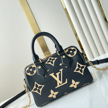 SPEEDY BANDOULIÈRE 20 IN BLACK CREAM MONOGRAM EMPREINTE LEATHER GOLD HARDWARE