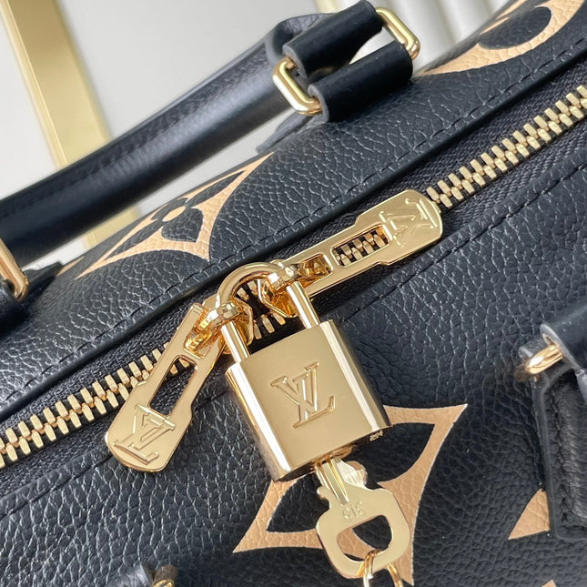 SPEEDY BANDOULIÈRE 20 IN BLACK CREAM MONOGRAM EMPREINTE LEATHER GOLD HARDWARE