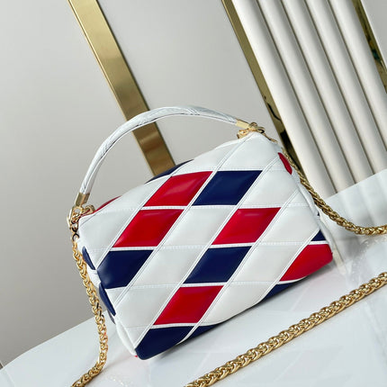GO-14 MM 23 IN WHITE RED MIX NAVY BLUE QUILTED LAMBSKIN GOLD HARDWARE