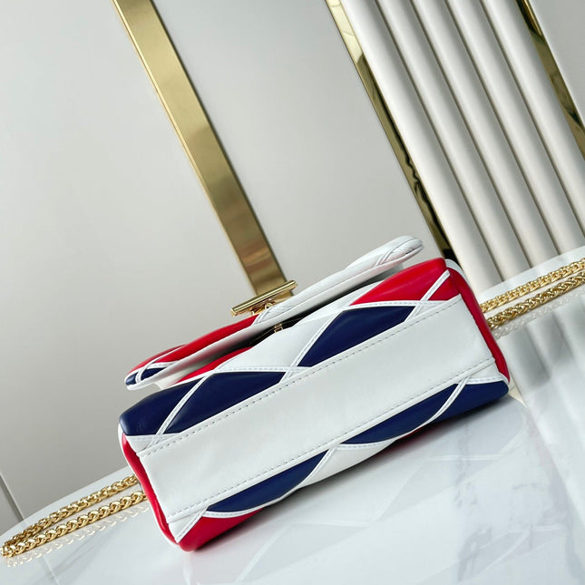 GO-14 MM 23 IN WHITE RED MIX NAVY BLUE QUILTED LAMBSKIN GOLD HARDWARE