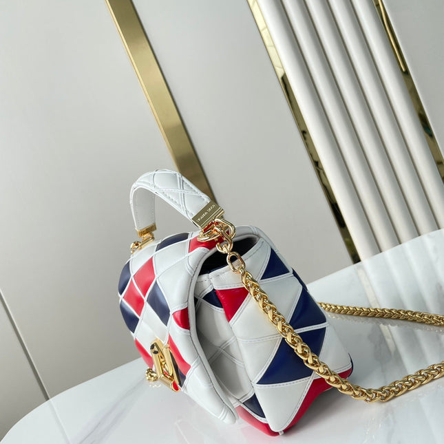 GO-14 MM 23 IN WHITE RED MIX NAVY BLUE QUILTED LAMBSKIN GOLD HARDWARE