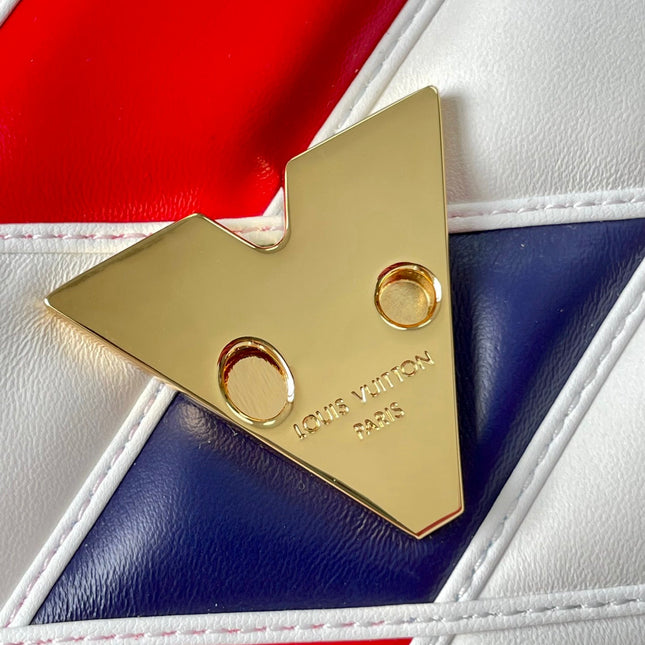 GO-14 MM 23 IN WHITE RED MIX NAVY BLUE QUILTED LAMBSKIN GOLD HARDWARE