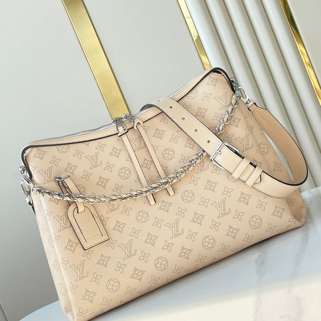 HAND IT ALL MM 32 IN CREAM MONOGRAM PERFORATE CALFSKIN SILVER HARDWARE