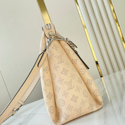 HAND IT ALL MM 32 IN CREAM MONOGRAM PERFORATE CALFSKIN SILVER HARDWARE