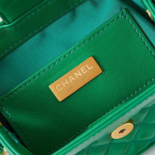 MINI TOP HANDLE BAG 13 IN GREEN OIL-WAX LAMBSKIN GOLD HARDWARE