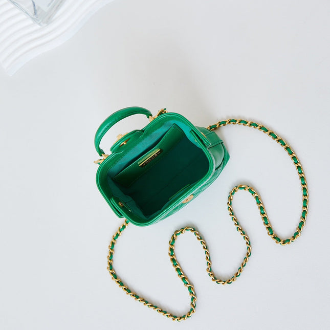 MINI TOP HANDLE BAG 13 IN GREEN OIL-WAX LAMBSKIN GOLD HARDWARE