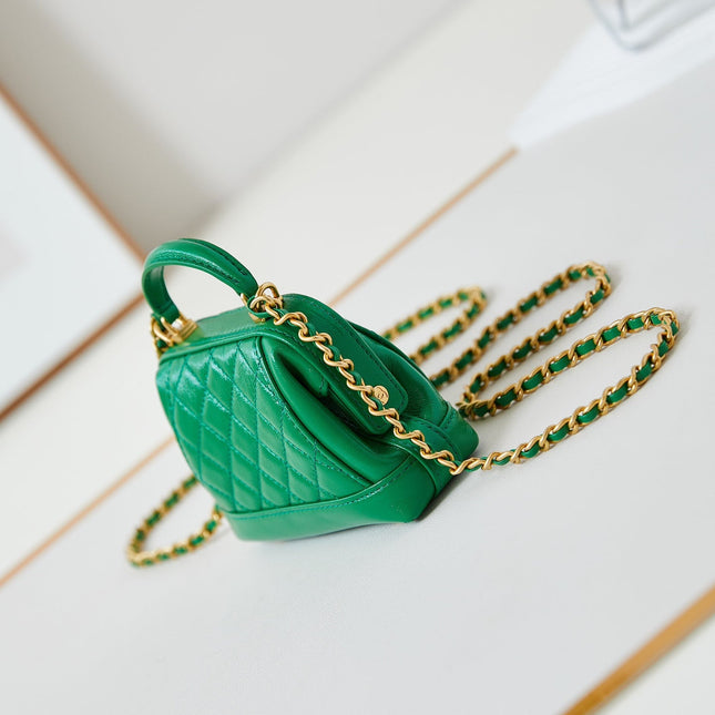 MINI TOP HANDLE BAG 13 IN GREEN OIL-WAX LAMBSKIN GOLD HARDWARE