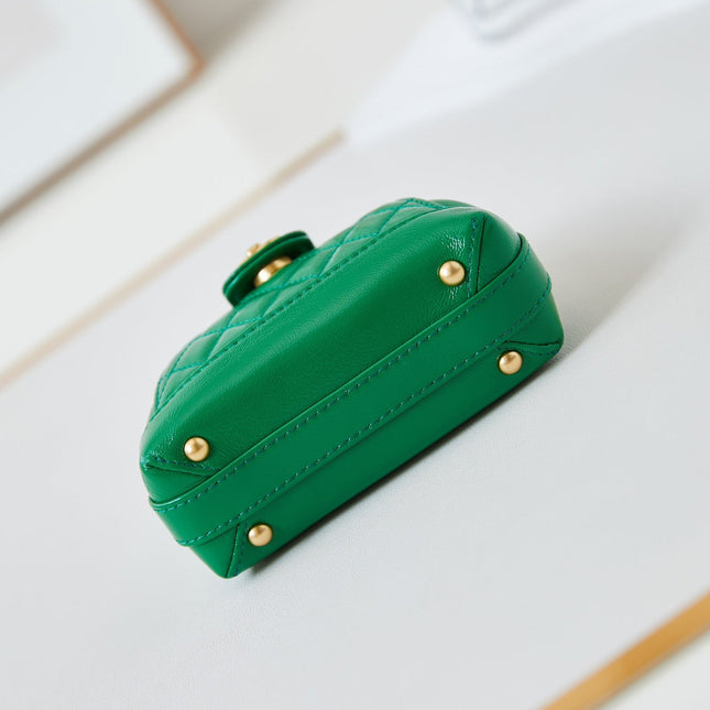 MINI TOP HANDLE BAG 13 IN GREEN OIL-WAX LAMBSKIN GOLD HARDWARE