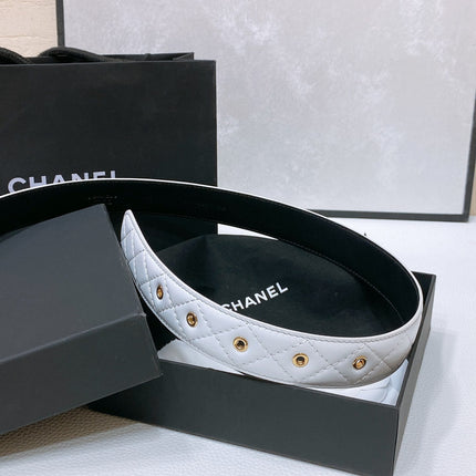 CC 30MM BELT IN WHITE EMBROIDERED CALFSKIN WHITE MIX BLACK METAL LOGO GOLD HARDWARE