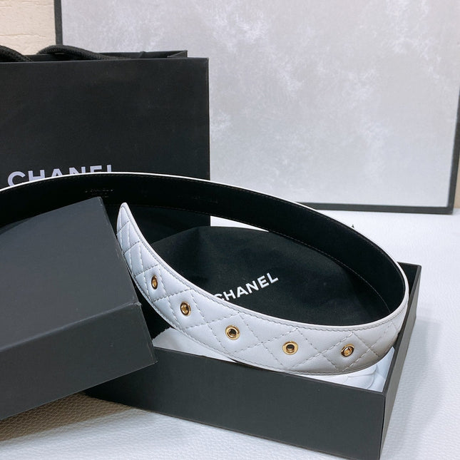 CC 30MM BELT IN WHITE EMBROIDERED CALFSKIN WHITE MIX BLACK METAL LOGO GOLD HARDWARE