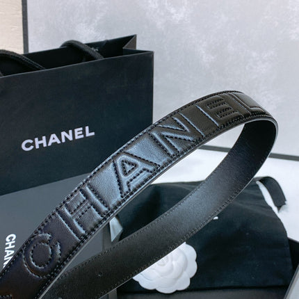 CC 30MM BELT IN BLACK EMBROIDERED CALFSKIN WHITE MIX BLACK METAL HARDWARE