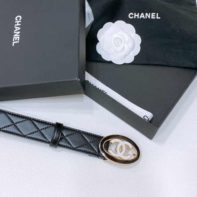 CC 30MM BELT IN BLACK EMBROIDERED CALFSKIN WHITE MIX BLACK METAL HARDWARE