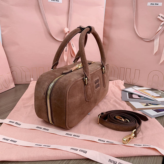 ARCADIE BAG 27 IN PENNY BROWN SUEDE GOLD HARDWARE