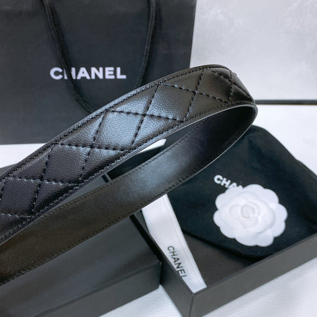 CC BELT 30 MM IN BLACK EMBROIDERED CALFSKIN PEARL LOGO WITH GOLD HARDWARE