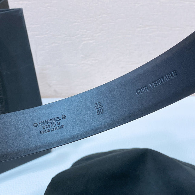 CC BELT 30 MM IN BLACK CALFSKIN PEARL LOGO