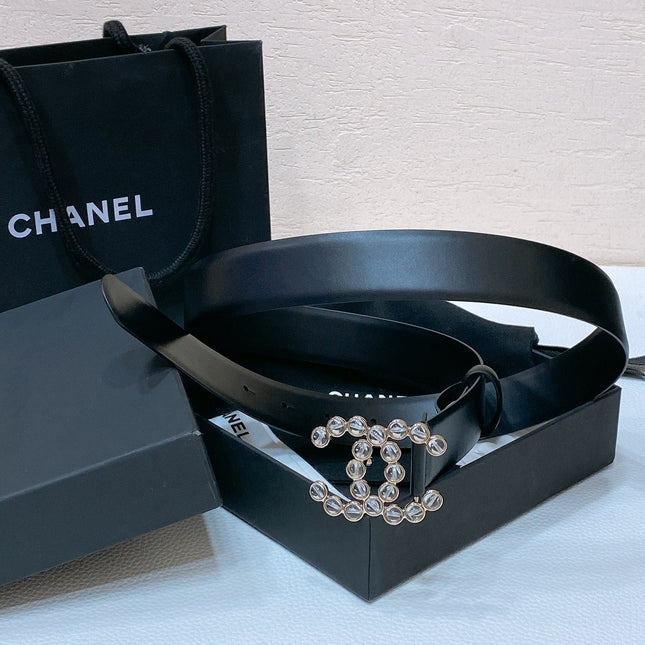 CC BELT 30 MM IN BLACK CALFSKIN PEARL LOGO