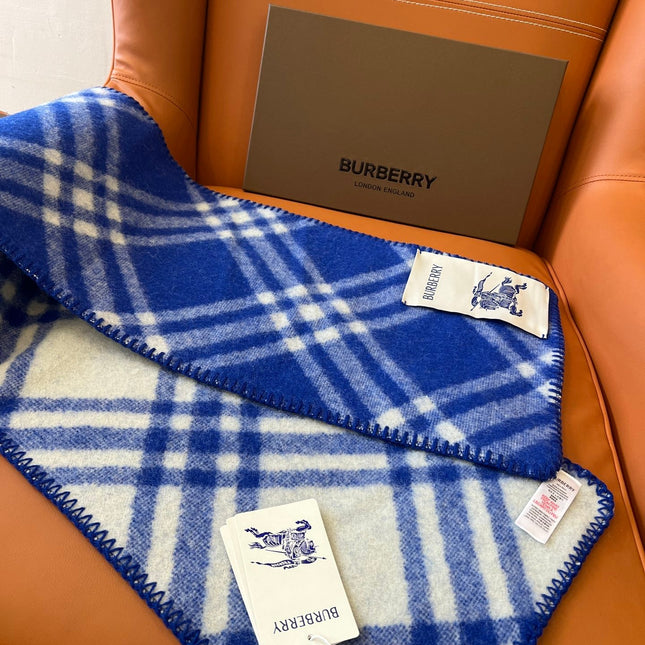 CHECK WOOL 182 CM SCARF COBALT BLUE 405043