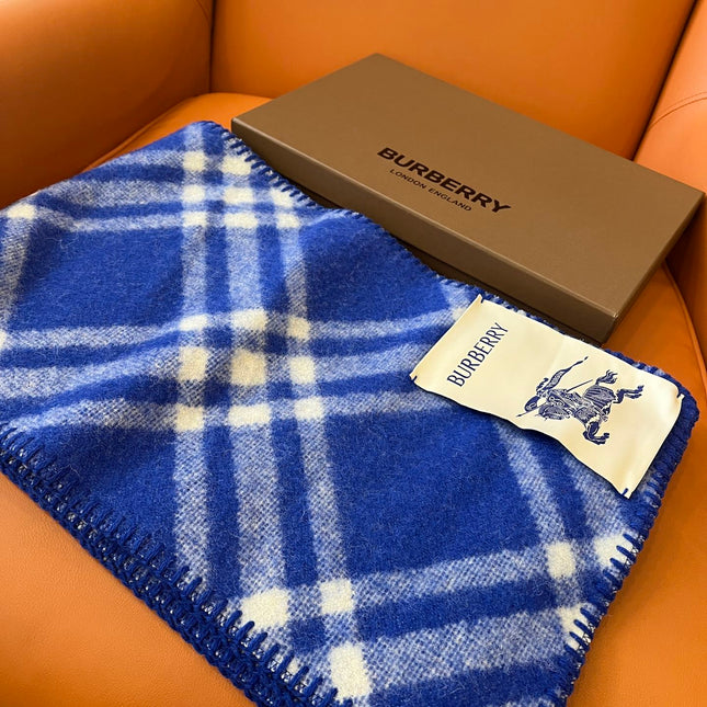 CHECK WOOL 182 CM SCARF COBALT BLUE 405043