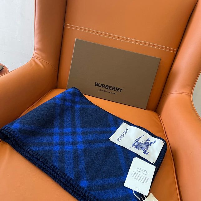 CHECK WOOL 182 CM SCARF NAVY BLUE 405049
