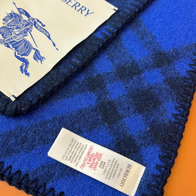 CHECK WOOL 182 CM SCARF NAVY BLUE 405049