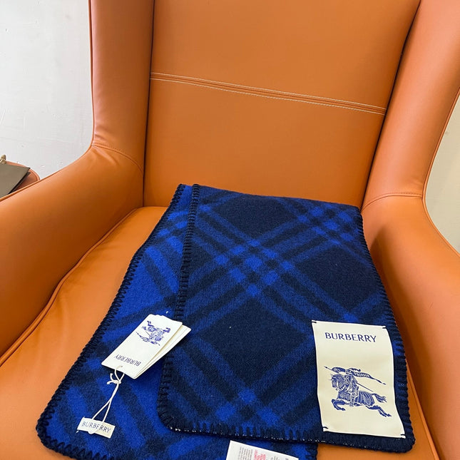 CHECK WOOL 182 CM SCARF NAVY BLUE 405049