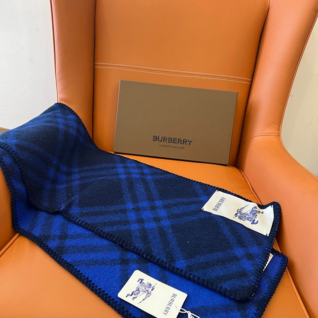 CHECK WOOL 182 CM SCARF NAVY BLUE 405049