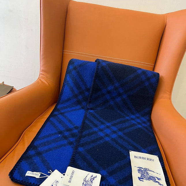 CHECK WOOL 182 CM SCARF NAVY BLUE 405049