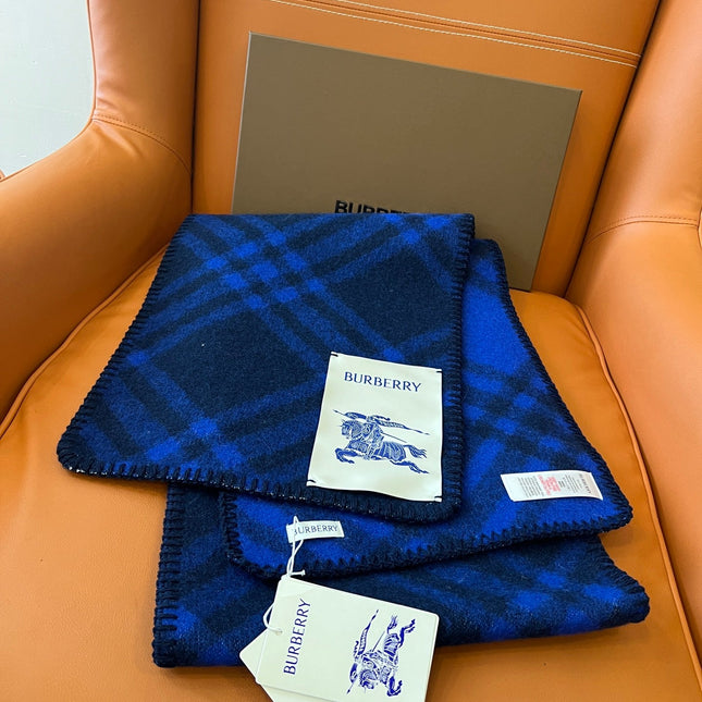 CHECK WOOL 182 CM SCARF NAVY BLUE 405049