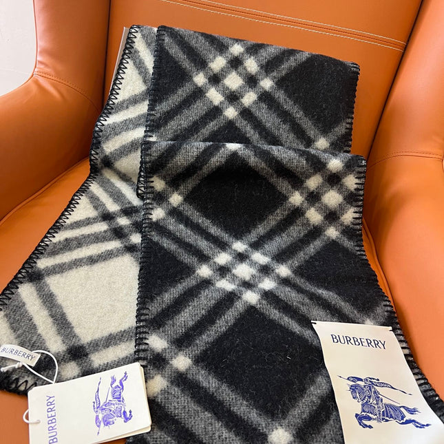 CHECK WOOL 182 CM SCARF BLACK 405055