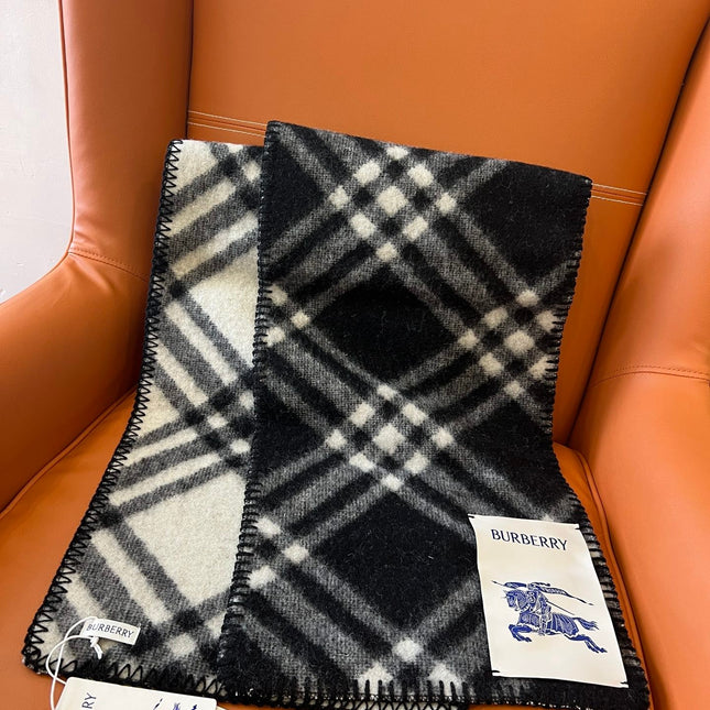 CHECK WOOL 182 CM SCARF BLACK 405055
