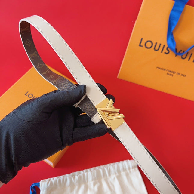 LV GO-14 20MM BELT IN WHITE CALFSKIN GOLD HARDWARE